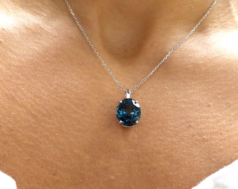 London Blue Topaz Necklace Sterling Silver/ Genuine Blue Topaz Necklace/ Sterling Silver Blue Topaz Necklace/ December Gemstone Necklace