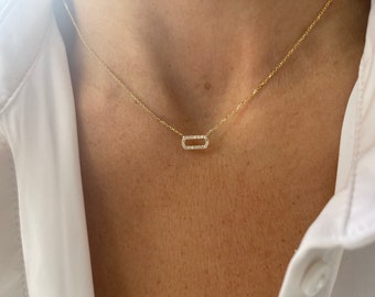Diamond Paper Clip Chain Necklace / 14k Gold Diamond Paper Clip Chain / Paper Clip Necklace / Layering 14k Gold Paper Clip Chain