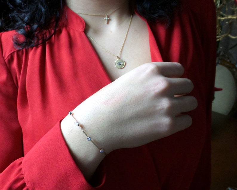 Diamond Heart Bracelet 14k Gold Diamond Bezel Bracelet 0.12 tcw Heart Bracelet Dainty Diamond Bracelet Bangle Diamond Bracelet
