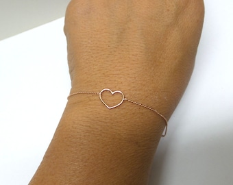 Heart Bracelet / 14k Rose Gold Heart Bracelet / Gold Heart Bracelet / Dainty Heart Bracelet / Solid Rose Gold Heart / Love Bracelet / Bridal