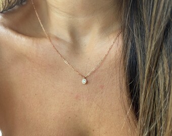 Diamond Necklace Paper Clip 0.25ct / 14k Gold Diamond Solitaire Necklace / Paper Clip Diamond Bezel Necklace / Diamond Necklace