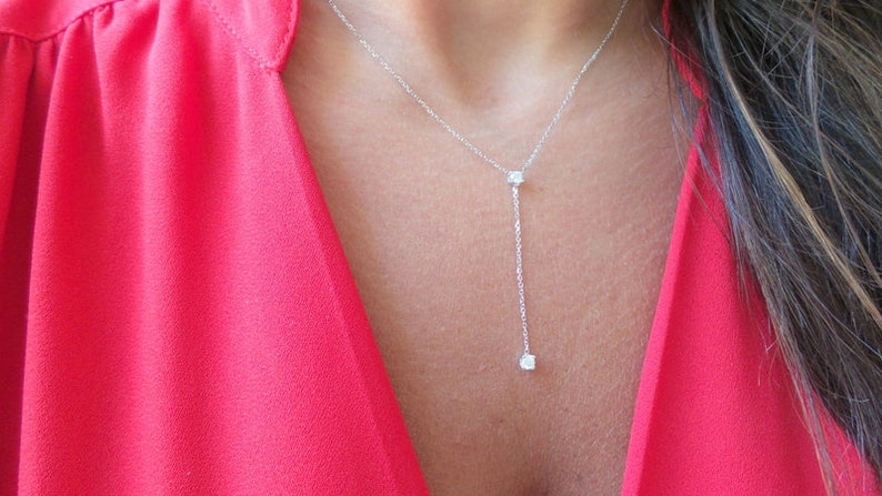 Diamond Necklace Lariat 14k White Gold Diamond Lariat Necklace Lariat Diamond Necklace Dainty Diamond Necklace Bridal Diamond Lariat