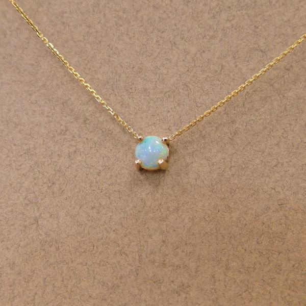 Opal Necklace/ 14k Gold Opal Necklace/ Dainty Opal/ Solitaire Opal Necklace/ October Birthstone/ Natural Gemstone/ Gift for Her/ White Opal