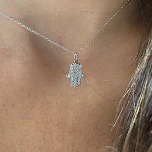 Diamond Hamsa Necklace / 14k White Gold Diamond Hamsa Necklace 0.25cts / Solid Gold Hamsa / Personalized Diamond Hamsa Necklace