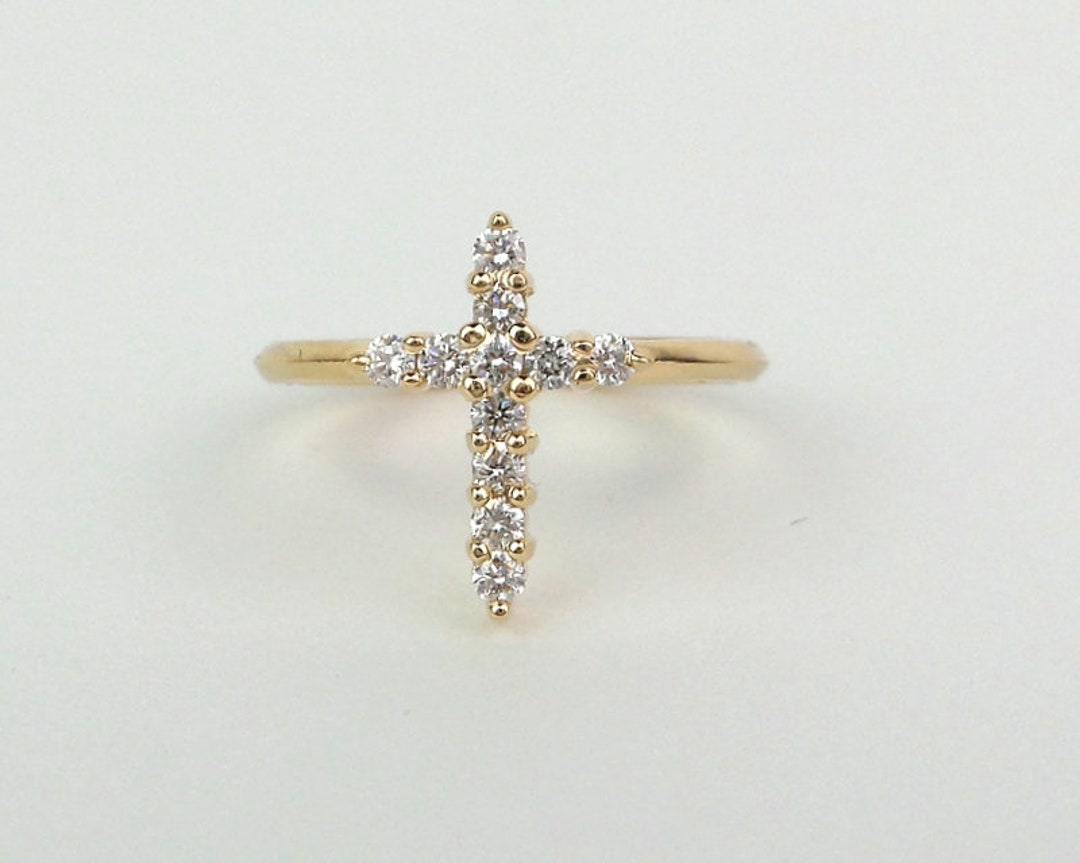 Diamond Cross Ring / 14k Gold Diamond Cross Ring 0.28ct / Communion