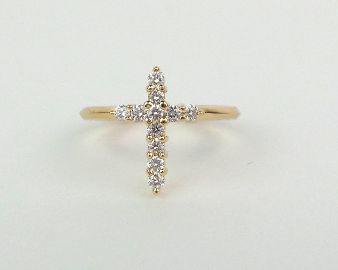 Diamond Cross Ring / 14k Gold Diamond Cross Ring 0.28ct / Etsy