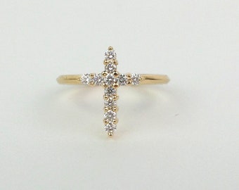 Diamond Cross Ring / 14k Gold Diamond Cross Ring 0.28ct / Communion Gift / Confirmation Gift / Graduation Gift / Dainty Cross Ring/Religious