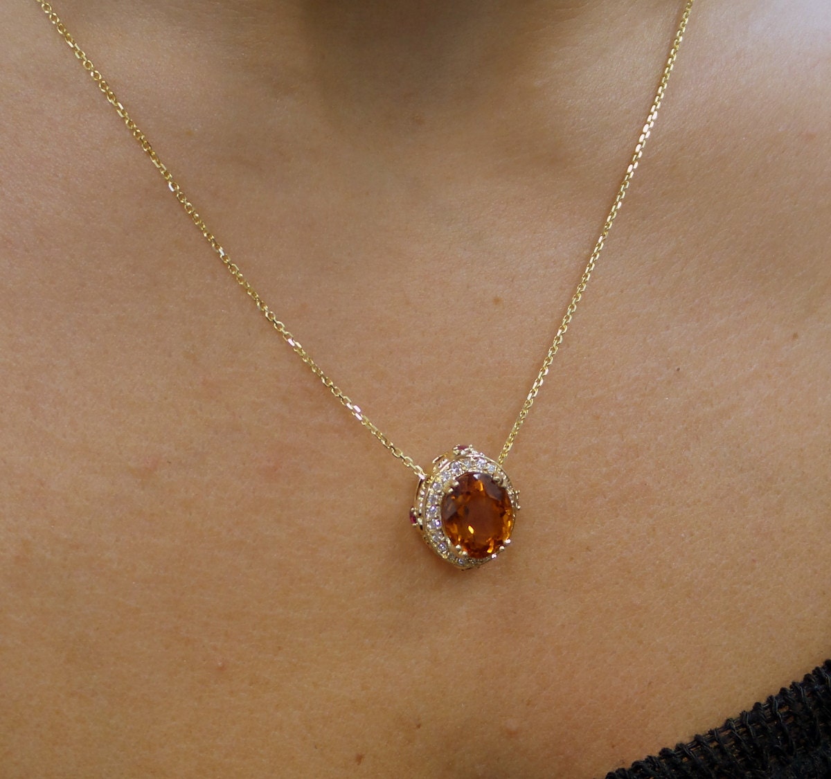 Diamond and Yellow Topaz Necklace 14k Yellow Gold/ Yellow Gold 14k