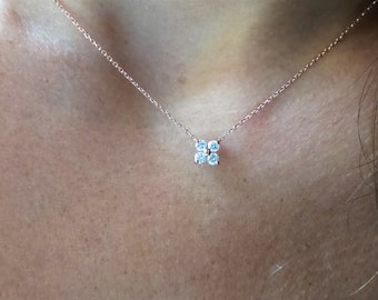 Diamond Flower Cluster Necklace 0.20ct / 14k Gold Diamond Cluster Necklace 0.20ct / Petite Diamond Bridal Solitaire Necklace
