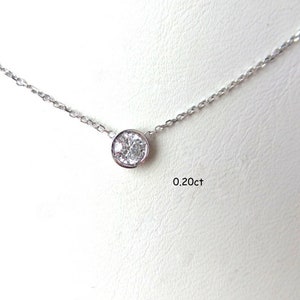 14k White Gold Diamond Solitaire Necklace, 0.20ct Bezel Pendant
