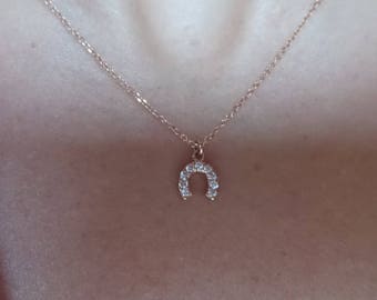 Diamond Horseshoe Necklace / 14k Gold HorseShoe Necklace  / Horseshoe Pendant / Mini Horseshoe / Rose Gold Horseshoe / Luck Charm Necklace