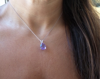 Amethyst Necklace / Pear Shape Amethyst Necklace / Purple Amethyst Pendant / Sterling Silver Amethyst Necklace / February Gemstone