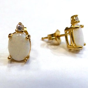 14k Yellow Gold Opal Earrings with Diamond Accents