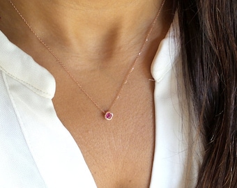 Ruby Necklace / 14k Rose Gold Ruby Necklace / Minimalist Ruby Necklace / Dainty Ruby / Gold Ruby Necklace / July Birthstone / Red Ruby