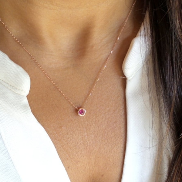 Ruby Necklace / 14k Rose Gold Ruby Necklace / Minimalist Ruby Necklace / Dainty Ruby / Gold Ruby Necklace / July Birthstone / Red Ruby