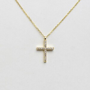 14k Gold Diamond Cross Necklace: Dainty Religious Gift