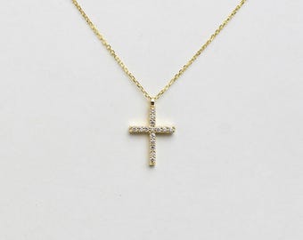 Diamond Cross Necklace / 14k Gold Diamond Cross / Gold Cross / Dainty Diamond Cross / Communion / Confirmation / Religious gift /  Baptism