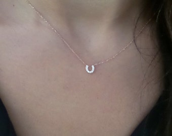 Diamond Horseshoe Necklace / 14k Rose Gold HorseShoe Necklace  / Horseshoe Pendant / Mini Horseshoe / Gold Horseshoe / Luck Charm Necklace