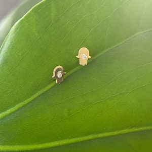 Diamond Hamsa Studs: 14k Solid Gold Evil Eye Earrings