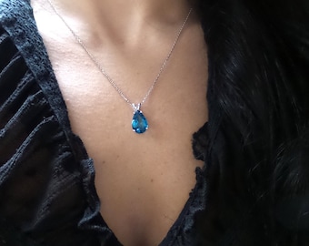 Blue Topaz Necklace 5.45CT / Sterling Silver Natural Blue Topaz Necklace / December Birthstone / Pear Shape Blue Topaz Necklac