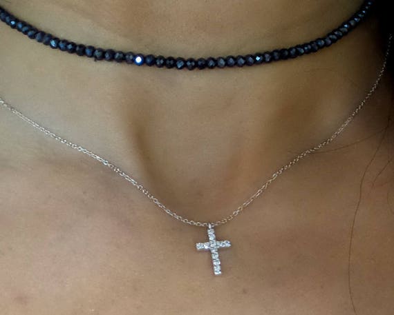 Collana A Croce Con Cristalli E Foglie – Gioiello Religioso Boho Donna, Catena Clavicola