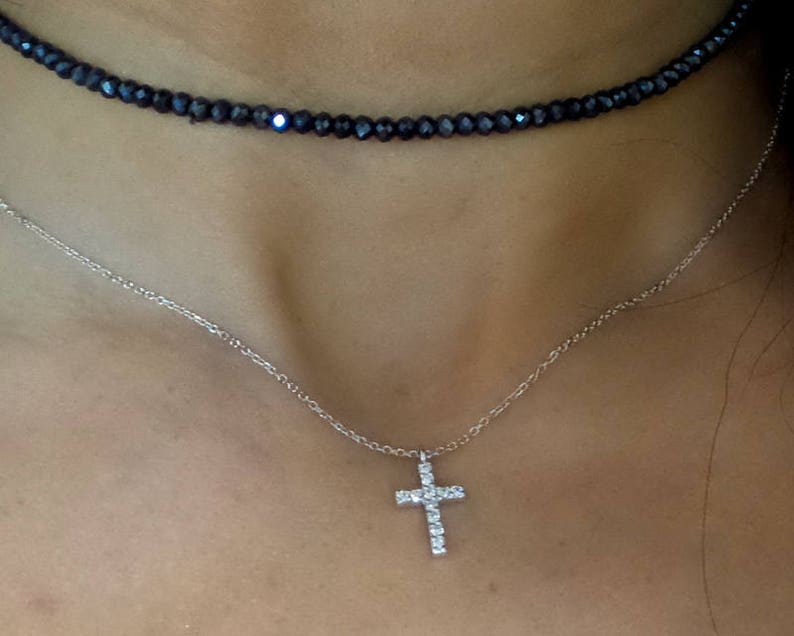 Diamond Cross Necklace / 14k Gold Diamond Cross Necklace / Etsy