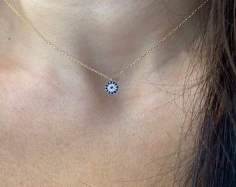 Evil Eye Necklace / 14k Gold Diamond Sapphire Evil Eye Necklace / Sapphire Diamond  Evil Eye / Minimalist Evil Eye / Kabbalah Jewelry