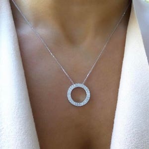 Diamond Circle Necklace 14k White Gold/ 14K Gold Diamond Circle Necklace / Circle Necklace / Diamond Circle of Life Round Necklace / Present