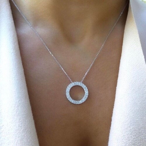 Diamond Circle Necklace 14k White Gold 