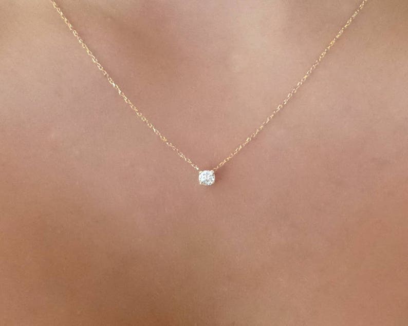 Diamond Necklace / 14k Gold Diamond Necklace / Diamond Solitaire Necklace / Moms Day Diamond Necklace / Bridal Diamond / Floating Diamond image 7