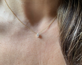 Marquise Diamond Necklace 0.31ct  / Diamond Marquise Solitaire Necklace / 14k Gold Diamond Solitaire Necklace / Bridal Diamond Marquise
