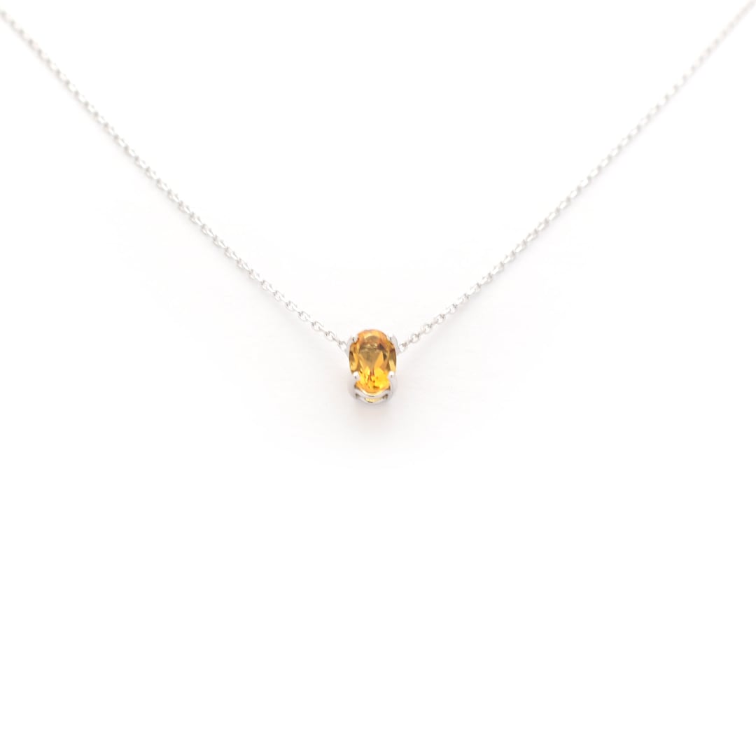 Oval Yellow Topaz Solitaire Necklace / 14k Gold Topaz Solitaire