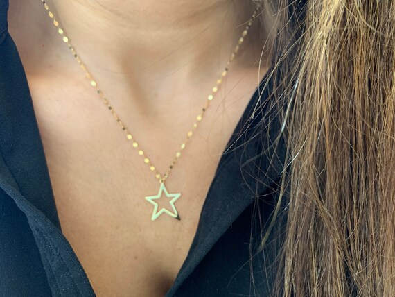 ミュージシャン Star Necklace Gold 14k Solid Gold Star Necklace: Celestial Mirror Chain, 18