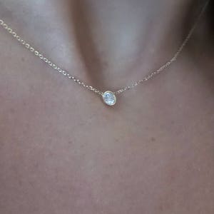 Diamond Necklace / Diamond Solitaire Necklace / 14k Gold Diamond Bezel Necklace / Diamond Necklace / Floating Diamond / Dainty Diamond image 2