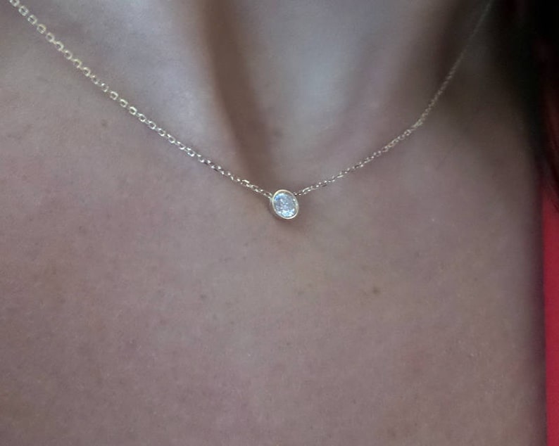 Diamond Necklace / Diamond Solitaire Necklace / 14k Gold Diamond Bezel Necklace / Diamond Necklace / Floating Diamond / Dainty Diamond image 2