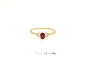 Birthstone Ruby Solitaire Ring / 14k Gold Heart Ruby Ring / Stackable Ruby Ring / Gold Oval Ruby Ring / July Birthstone