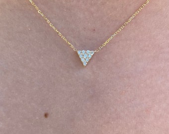 Diamond Triangle Shape Necklace 0.10cts / 14k Gold Diamond Triangle Necklace / Bridal Diamond Necklace