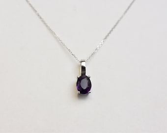 Amethyst necklace, 14 k solid gold natural purple amethyst pendant, February birthstone, bridal necklace, oval shaped, gift for her