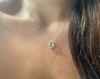 Heart Necklace / 14k Heart Necklace / 14k White Gold Heart Necklace / Sliding Heart Necklace / Gift For her / Love Necklace