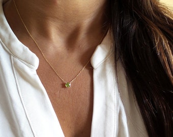 Peridot Necklace 5MM / 14k Gold Peridot Necklace 5mm / August Birthstone Necklace / Peridot Solitaire Necklace / Dainty Peridot Necklace