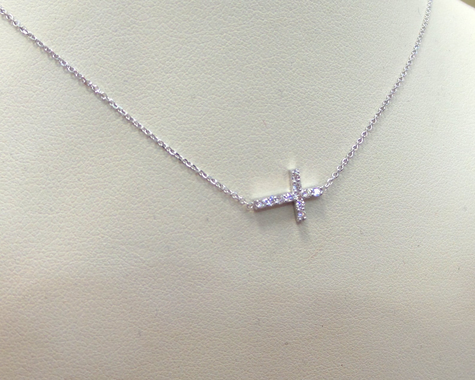 Diamond Cross Necklace 0.15ct / 14k Gold Diamond Cross / | Etsy