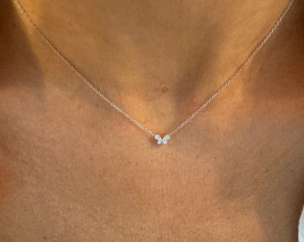 Diamond Butterfly Necklace, 14k Gold Butterfly Necklace, Minimalist Butterfly Charm Pendant, Bohemian Jewelry, Bridesmaid Gift
