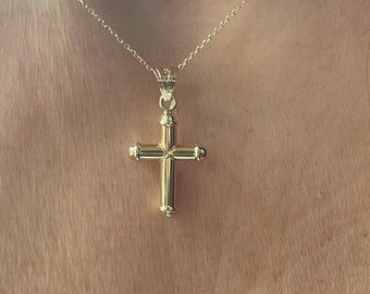 Cross Necklace / 14k Gold Cross Necklace / Unisex Cross / Baptism Cross / 14k Gold Cross Necklace