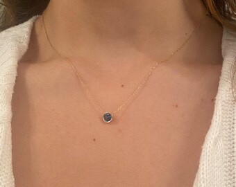 Blue Topaz Solitaire Necklace 0.50CT / 14k Gold Blue Topaz Necklace / Round Petite London Blue Topaz Necklace / December Birthstone