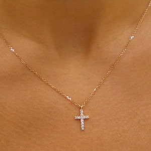 Diamond Cross Necklace / 14k Gold Diamond Cross / Dainty Diamond Cross / 14k Rose Gold Cross / Religious Gift / Communion Baptism image 2