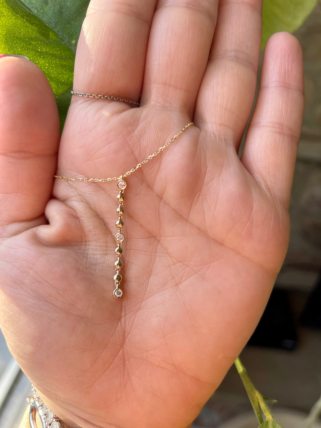 Diamond Lariat Necklace / 14k Gold Diamond Lariat 0.12cts / Multi