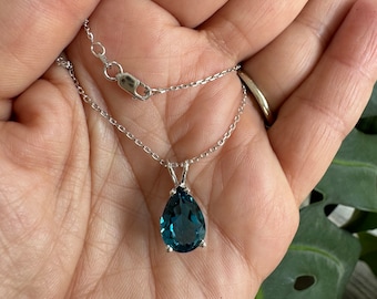 Blue Topaz Necklace 5.45CT / Sterling Silver Natural Blue Topaz Necklace / December Birthstone / Pear Shape Blue Topaz Necklac