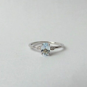 Dainty Aquamarine Diamond Ring: 14k White Gold Solitaire