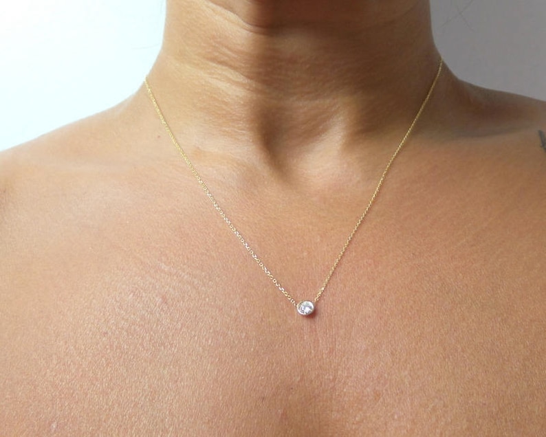 Diamond Solitaire Necklace / Diamond Bezel Necklace 0.20ct / 14k Gold Diamond Necklace / Dainty Diamond Necklace / Floating Diamond image 7