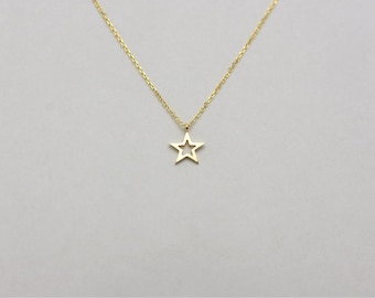 Star Necklace / Gold Star Necklace / 14k Gold Star Necklace / Star Charm Necklace / Solid Gold Star Necklace